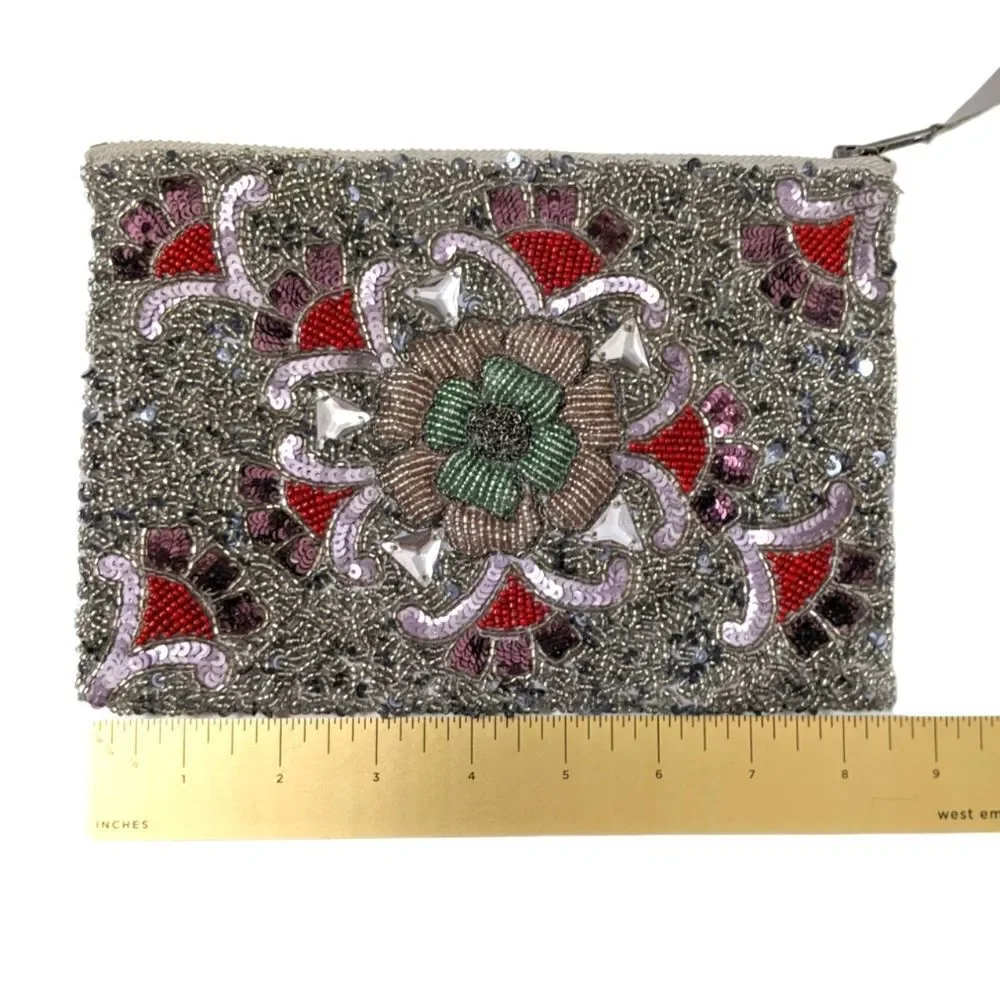FLORAL Beaded Gemstone Clutch Pouch Bag